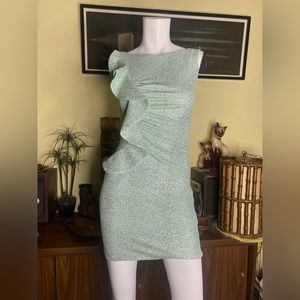 Sexy Glam club sea-foam green metallic ruffle mini cocktail Barbiecore dress